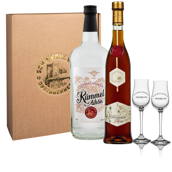 Präsent 1486 &quot;Kümmel &amp; Kräuter&quot; - Geschenkset mit Gläsern