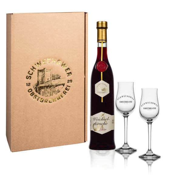 Likör Weichselkirsche 0,5l + 2 Bouquetgläser (22%Vol.) - Geschenk