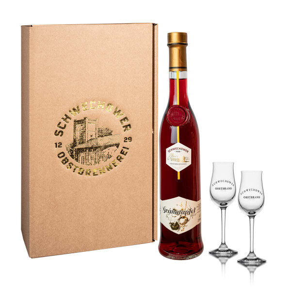 Likör Granatapfel 0,5l + 2 Bouquetgläser Geschenkkarton (16%Vol.) - Geschenkset, Präsent