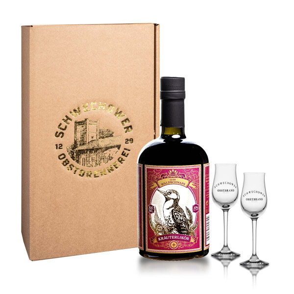 KRÄUTER 30 0.5l (30%Vol) - Waldkräuter - milder Kräuterlikör - Geschenk + Gläser (Waldschnaps)