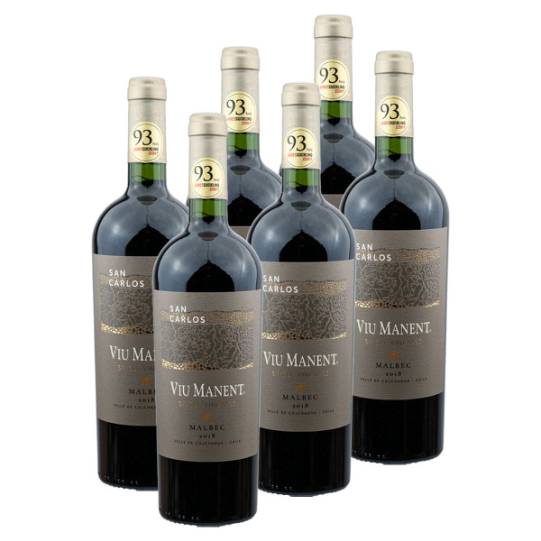 6 x Single Vineyard Malbec &quot;San Carlos&quot; 0.75l (13,5%Vol.) Rotwein - Viu Manent, Chile