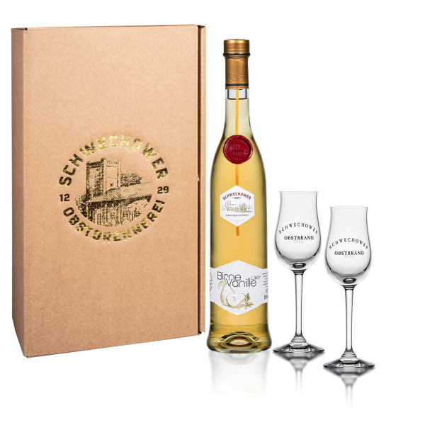 Likör Birne-Vanille 0,5l + 2 Bouquetgläser (18%Vol.) - Geschenk