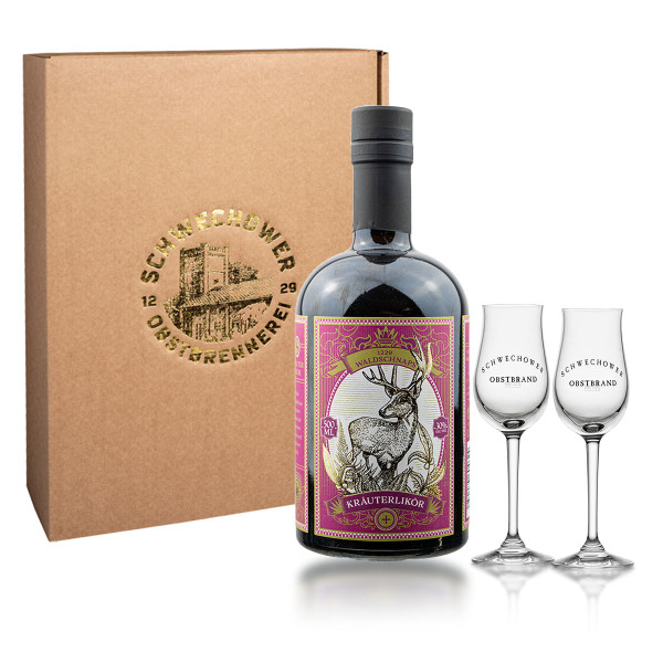 KRÄUTER 30 0.5l (30%Vol) - Waldkräuter - milder Kräuterlikör - Geschenk + Gläser