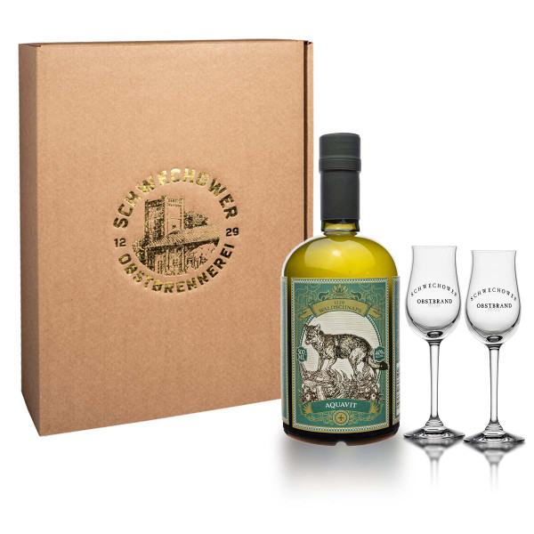 AQUAVIT 0.5l (40%Vol) - Waldaquavit - Mecklenburger Aquavit - Geschenk + Gläser