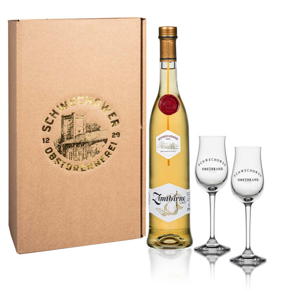 Likör Zimtbirne 0,5l + 2 Bouquetgläser (18%Vol.) - Geschenk